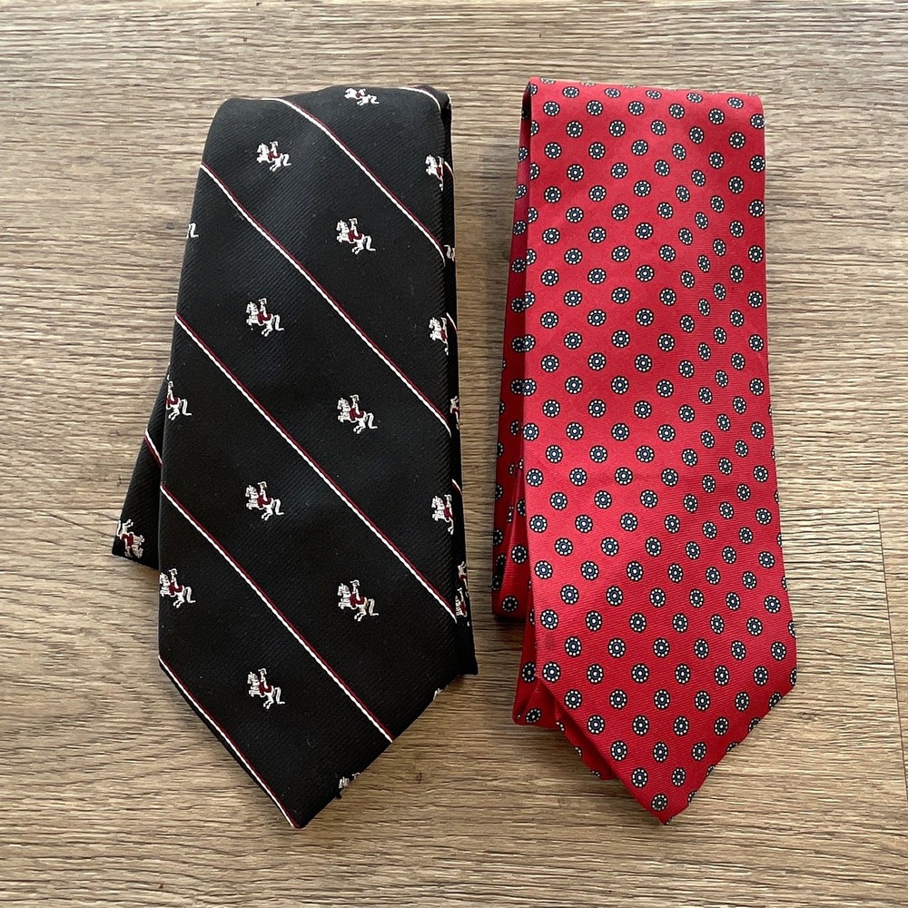 Vienna Chic & John Mary's Men's 2pc 100% Silk Woven Striped Ties Black/Red